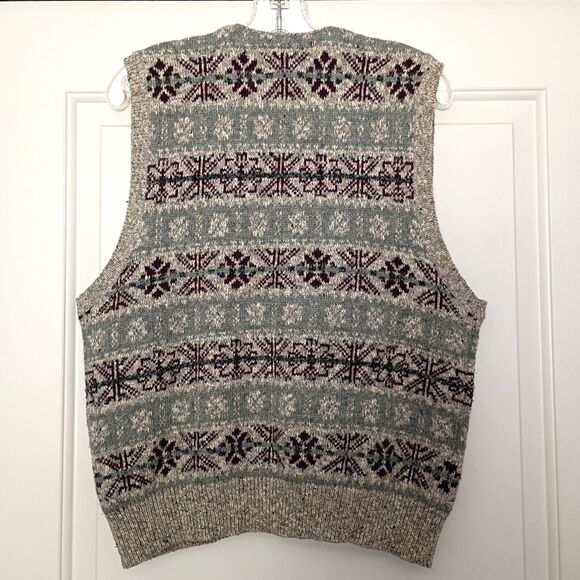 100% Wool Vintage Fair Isle Cardigan Vest M Nordic Academia Old Money Sweater - Picture 2 of 7